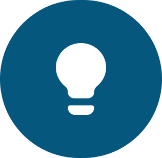 A light bulb is shown in the middle of a blue circle.